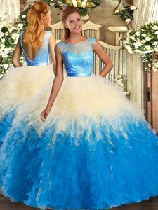 Cheap Floor Length Backless Quince Ball Gowns Multi-color for Sweet 16 and Quinceanera with Lace and Ruffles