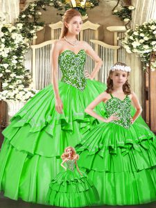 Green Sweetheart Lace Up Beading and Ruffled Layers Quinceanera Gowns Sleeveless