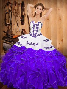 White And Purple Sleeveless Embroidery and Ruffles Floor Length Quinceanera Dresses