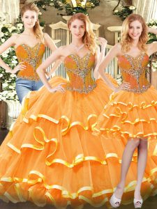 Fashionable Orange Red Lace Up Sweetheart Beading and Ruffled Layers Quinceanera Dresses Organza Sleeveless