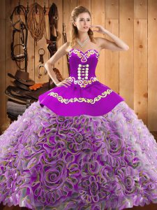 Decent Sleeveless With Train Embroidery Lace Up 15 Quinceanera Dress with Multi-color Sweep Train