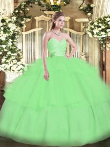 Gorgeous Apple Green Sweetheart Neckline Beading and Ruffled Layers Sweet 16 Dress Sleeveless Lace Up