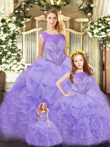 Perfect Lavender Sleeveless Floor Length Ruffles Lace Up Sweet 16 Quinceanera Dress