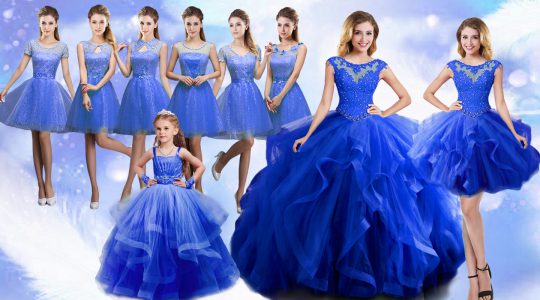 Fashion Blue Quinceanera Dresses Military Ball and Sweet 16 and Quinceanera with Beading and Ruffles Scoop Sleeveless Lace Up