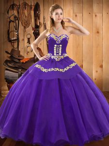Fantastic Sweetheart Sleeveless Lace Up 15th Birthday Dress Purple Satin and Tulle