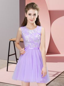 Flirting Lavender Side Zipper Scoop Lace Dama Dress Tulle Sleeveless
