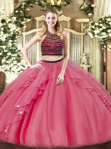 Noble Sleeveless Zipper Floor Length Beading and Ruffles Ball Gown Prom Dress