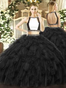 Halter Top Sleeveless Backless Quinceanera Dresses Black Tulle