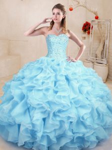 Light Blue Sleeveless Organza Lace Up 15th Birthday Dress for Sweet 16 and Quinceanera