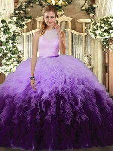 Edgy Multi-color 15 Quinceanera Dress Sweet 16 and Quinceanera with Ruffles High-neck Sleeveless Backless