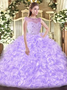 Enchanting Lavender Ball Gowns Tulle Bateau Sleeveless Beading and Ruffles Floor Length Zipper Quinceanera Dress