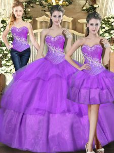 Beading and Ruffled Layers Sweet 16 Quinceanera Dress Eggplant Purple Lace Up Sleeveless Floor Length