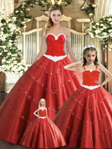 Fine Red Vestidos de Quinceanera For with Beading Sweetheart Sleeveless Lace Up