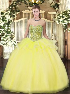 Floor Length Ball Gowns Sleeveless Yellow Vestidos de Quinceanera Lace Up
