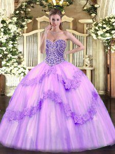 Sleeveless Beading and Appliques Lace Up Ball Gown Prom Dress