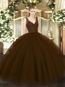 Low Price Floor Length Zipper Quinceanera Gown Brown for Sweet 16 and Quinceanera with Beading