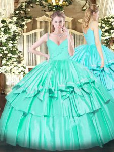 Custom Fit Ruffled Layers 15 Quinceanera Dress Turquoise Zipper Sleeveless Floor Length