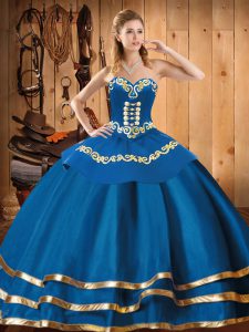Sumptuous Blue Sleeveless Embroidery Floor Length Quince Ball Gowns