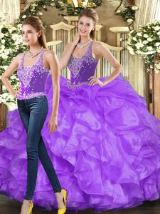 Delicate Sleeveless Tulle Floor Length Lace Up Quinceanera Dresses in Eggplant Purple and Purple with Beading and Ruffles