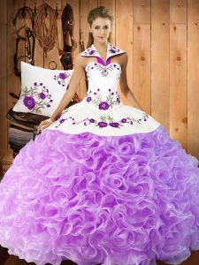Floor Length Lace Up Vestidos de Quinceanera Lilac for Military Ball and Sweet 16 and Quinceanera with Embroidery