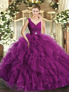 Deluxe Tulle Sleeveless Floor Length Quince Ball Gowns and Beading