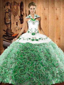 Exquisite Multi-color 15 Quinceanera Dress Fabric With Rolling Flowers Sweep Train Sleeveless Embroidery