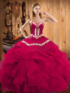 Fuchsia Sleeveless Satin and Organza Lace Up Sweet 16 Dress for Military Ball and Sweet 16 and Quinceanera