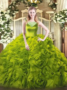 Chic Beading 15th Birthday Dress Olive Green Side Zipper Sleeveless Floor Length