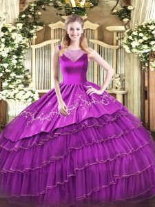 Beautiful Purple Sleeveless Beading and Embroidery Floor Length Quinceanera Gown