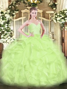 New Arrival Organza Sweetheart Sleeveless Lace Up Beading and Ruffles Quinceanera Dress in Yellow Green