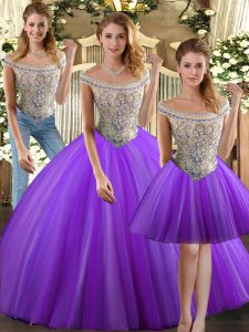 Sumptuous Eggplant Purple Sleeveless Tulle Lace Up 15th Birthday Dress for Military Ball and Sweet 16 and Quinceanera