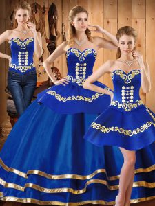 Beautiful Blue Sleeveless Embroidery Floor Length Quinceanera Gowns