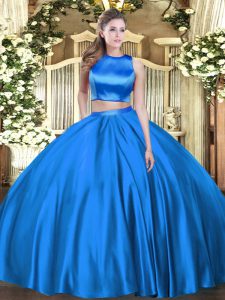 Inexpensive Floor Length Criss Cross Quince Ball Gowns Blue for Military Ball and Sweet 16 and Quinceanera with Ruching