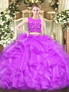 Glamorous Floor Length Two Pieces Sleeveless Lilac Quinceanera Gown Zipper