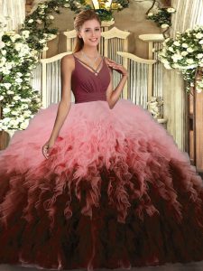 Extravagant Multi-color Organza Backless Quinceanera Dresses Sleeveless Floor Length Ruffles