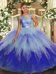 Multi-color Scoop Neckline Ruffles Quinceanera Gowns Sleeveless Backless