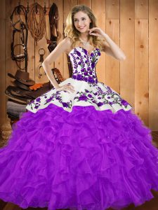Sweetheart Sleeveless Tulle 15th Birthday Dress Embroidery and Ruffles Lace Up