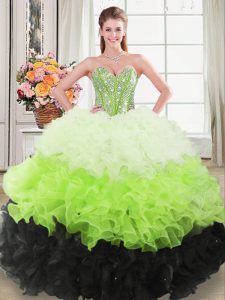 Traditional Floor Length Multi-color Ball Gown Prom Dress Organza Sleeveless Beading and Ruffles