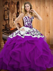 Embroidery and Ruffles Quinceanera Dresses Eggplant Purple Lace Up Sleeveless Floor Length