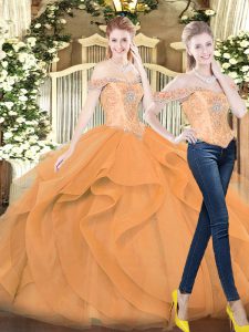 Orange Red Sleeveless Organza Lace Up Ball Gown Prom Dress for Military Ball and Sweet 16 and Quinceanera