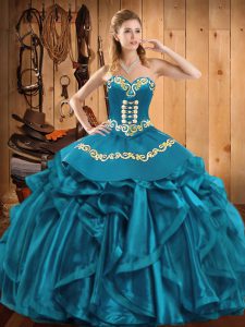 Graceful Organza Sleeveless Floor Length Quinceanera Gown and Embroidery and Ruffles