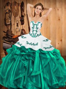 Trendy Sleeveless Embroidery and Ruffles Lace Up Sweet 16 Quinceanera Dress
