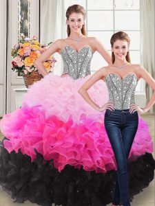 Inexpensive Multi-color Ball Gowns Organza Sweetheart Sleeveless Beading and Ruffles Floor Length Lace Up Quinceanera Dress