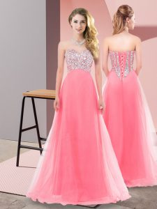 Shining Sweetheart Sleeveless Lace Up Court Dresses for Sweet 16 Watermelon Red Tulle
