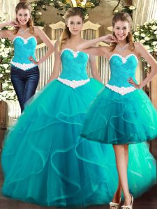 Nice Turquoise Sleeveless Ruffles Floor Length Quinceanera Dress