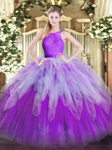 Multi-color Ball Gowns Organza Scoop Sleeveless Ruffles Floor Length Zipper Ball Gown Prom Dress