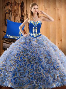 Sophisticated Multi-color Satin and Fabric With Rolling Flowers Lace Up 15 Quinceanera Dress Sleeveless With Train Sweep Train Embroidery