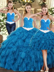 Teal Sweetheart Lace Up Ruffles Quinceanera Dresses Sleeveless