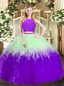 Floor Length Two Pieces Sleeveless Multi-color 15 Quinceanera Dress Zipper