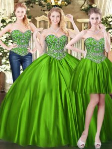 Deluxe Ball Gowns Sweet 16 Dresses Green Sweetheart Tulle Sleeveless Floor Length Lace Up